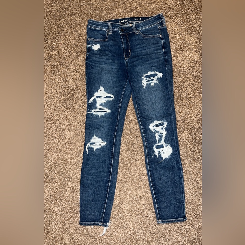 American Eagle Outfitters Dark Blue Ripped Skinny Jeans